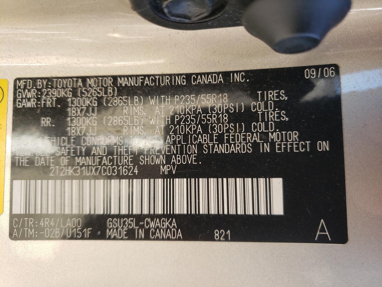 2T2HK31UX7C031624 2007 Lexus Rx 350