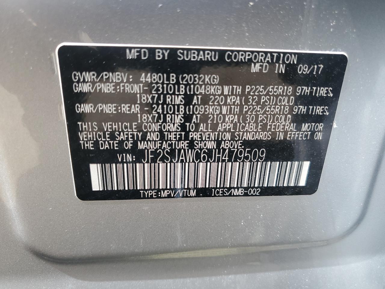 JF2SJAWC6JH479509 2018 Subaru Forester 2.5I Touring