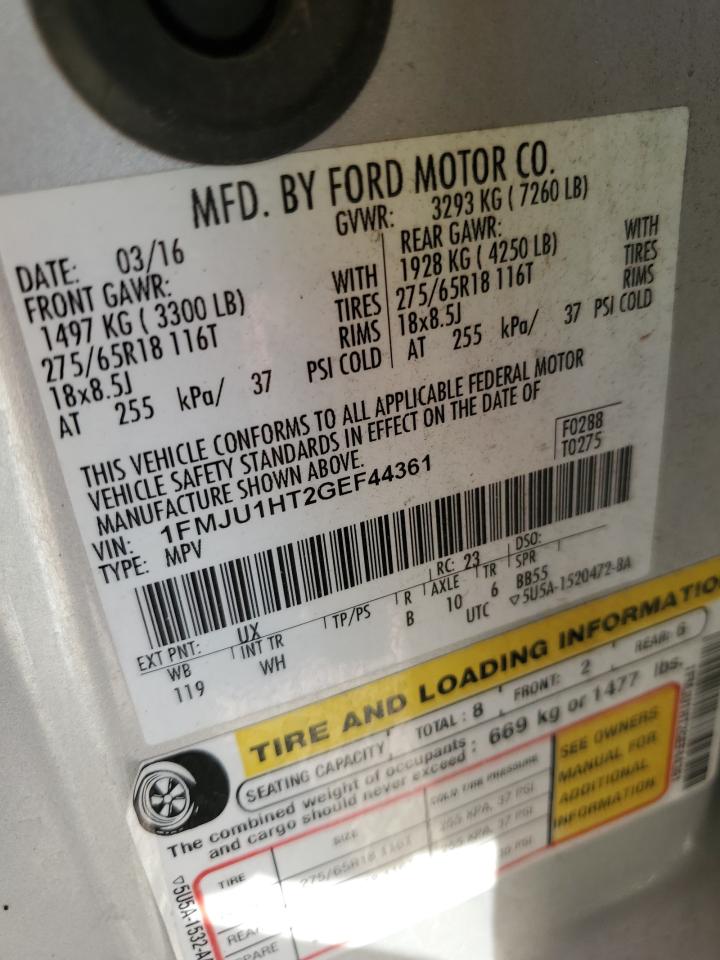 1FMJU1HT2GEF44361 2016 Ford Expedition Xlt