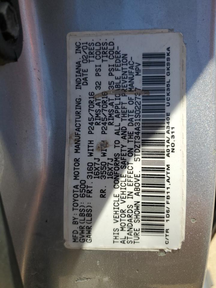 5TDZT34A31S022737 2001 Toyota Sequoia Sr5