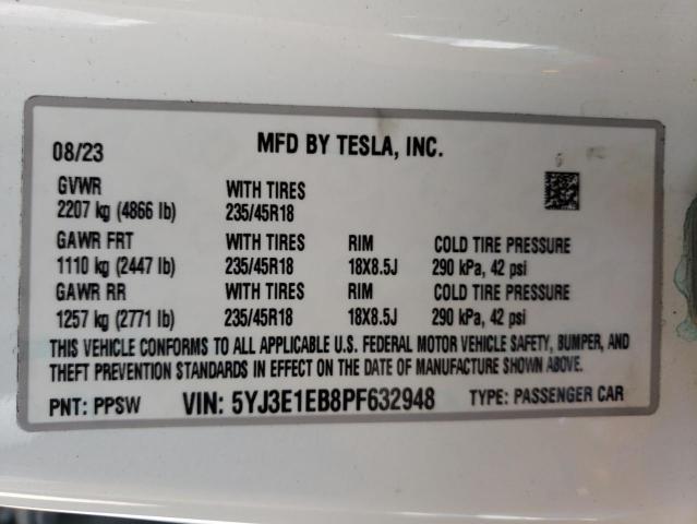 2023 TESLA MODEL 3 - 5YJ3E1EB8PF632948