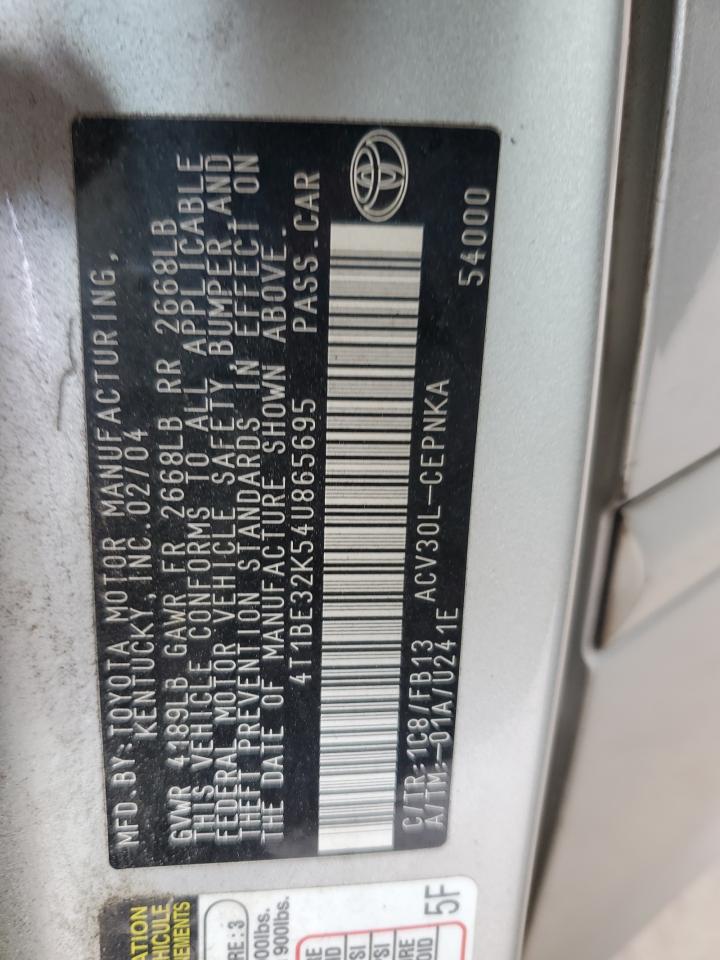 4T1BE32K54U865695 2004 Toyota Camry Le