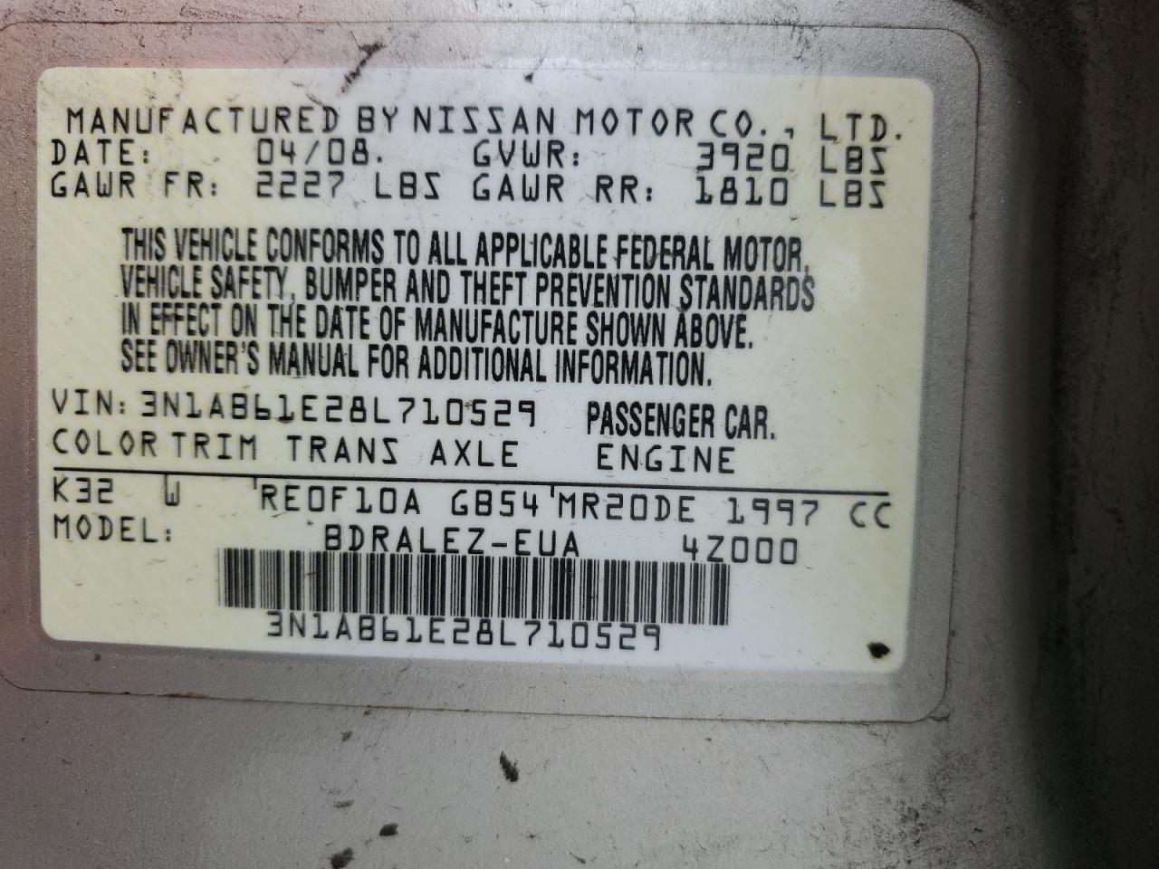 3N1AB61E28L710529 2008 Nissan Sentra 2.0