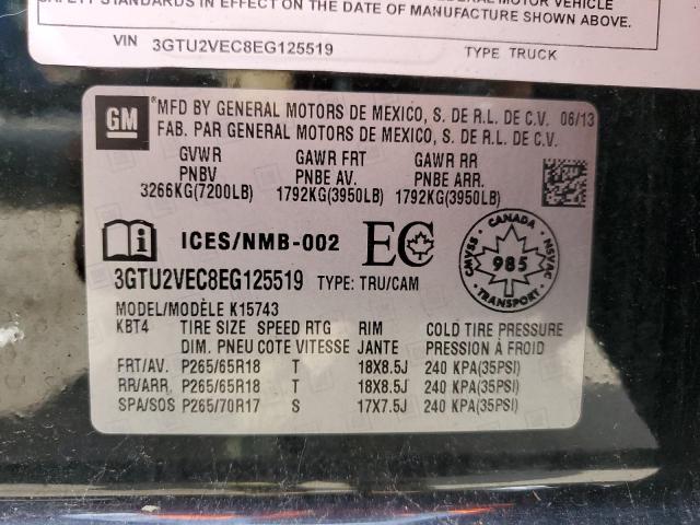 2014 GMC Sierra K1500 Slt VIN: 3GTU2VEC8EG125519 Lot: 59086954