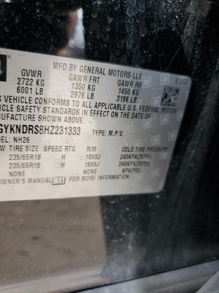 1GYKNDRS8HZ231333 2017 Cadillac Xt5 Luxury