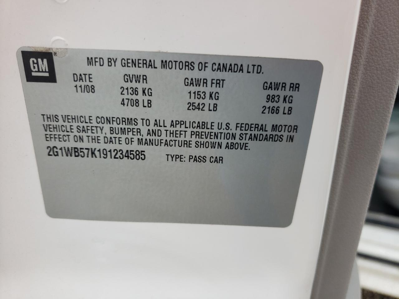 2G1WB57K191234585 2009 Chevrolet Impala Ls