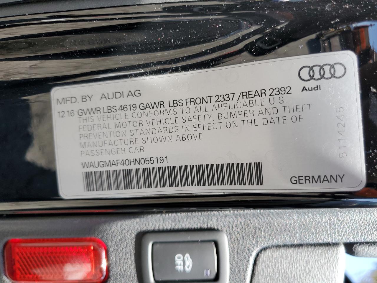 WAUGMAF40HN055191 2017 Audi A4 Ultra Premium