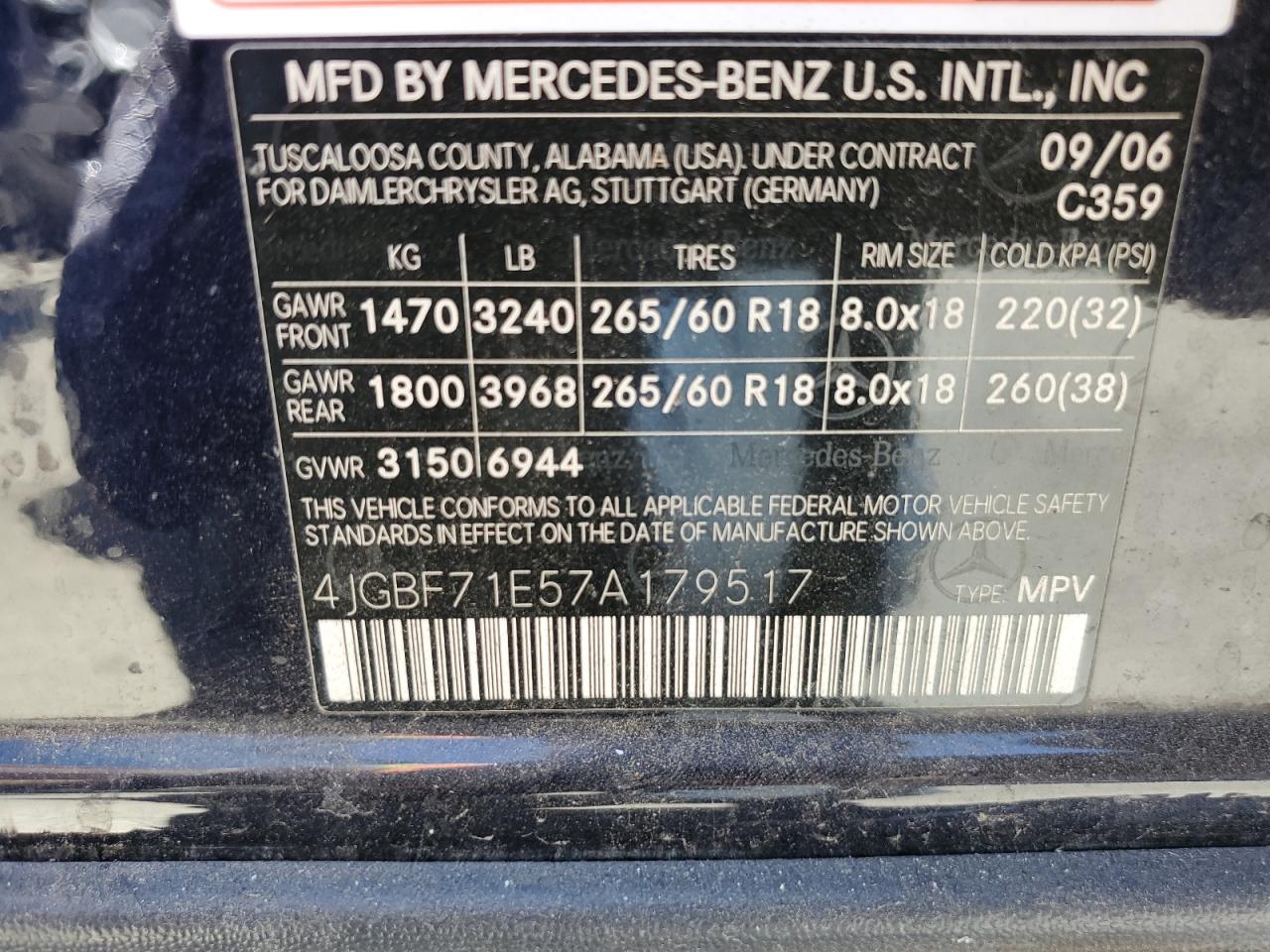 4JGBF71E57A179517 2007 Mercedes-Benz Gl 450 4Matic