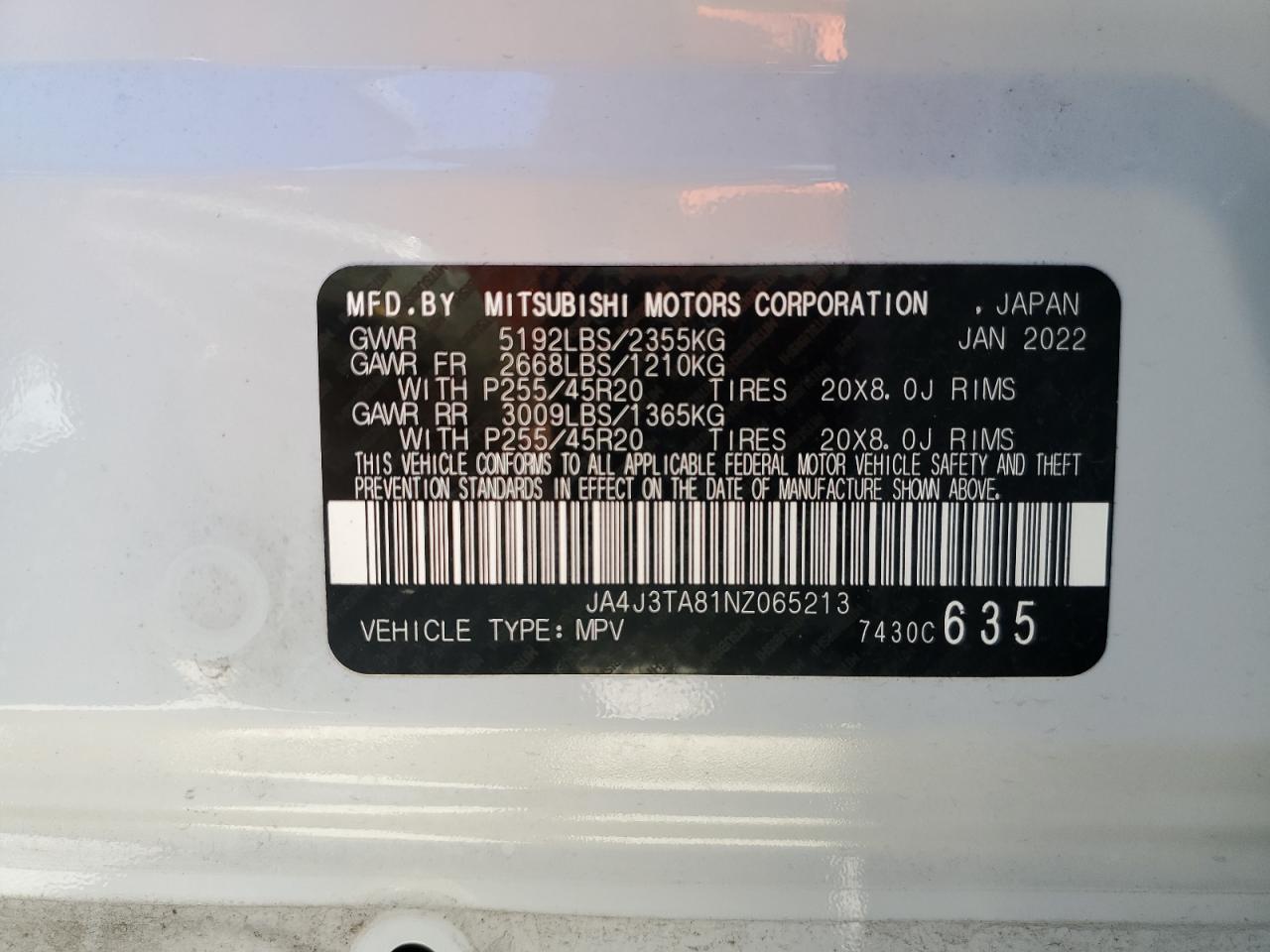 JA4J3TA81NZ065213 2022 Mitsubishi Outlander Es