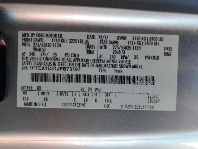 2018 Ford F150 Super Cab VIN: 1FTEX1C51JFB73197 Lot: 59955294