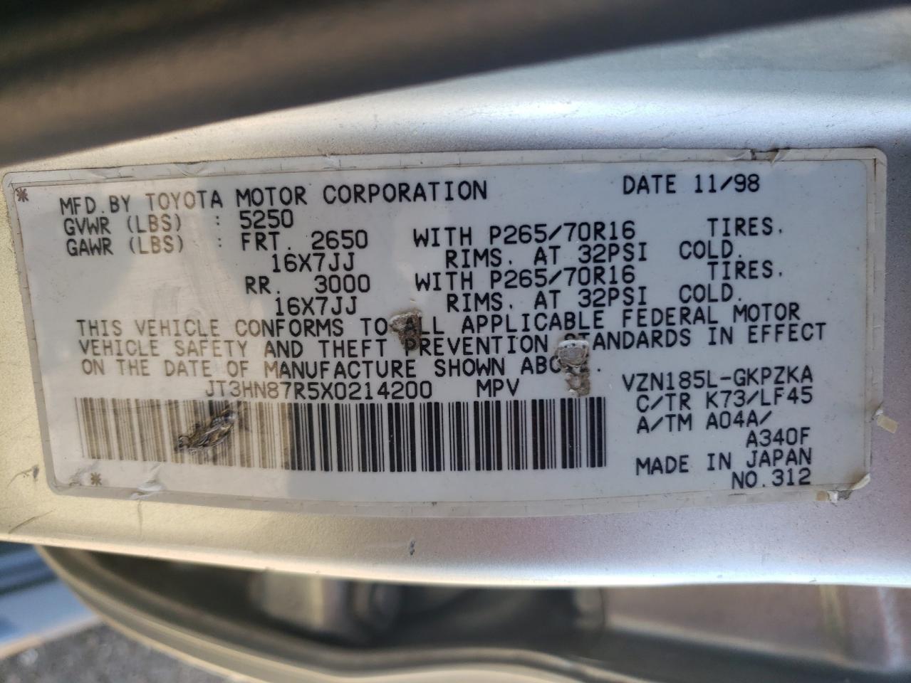 JT3HN87R5X0214200 1999 Toyota 4Runner Limited