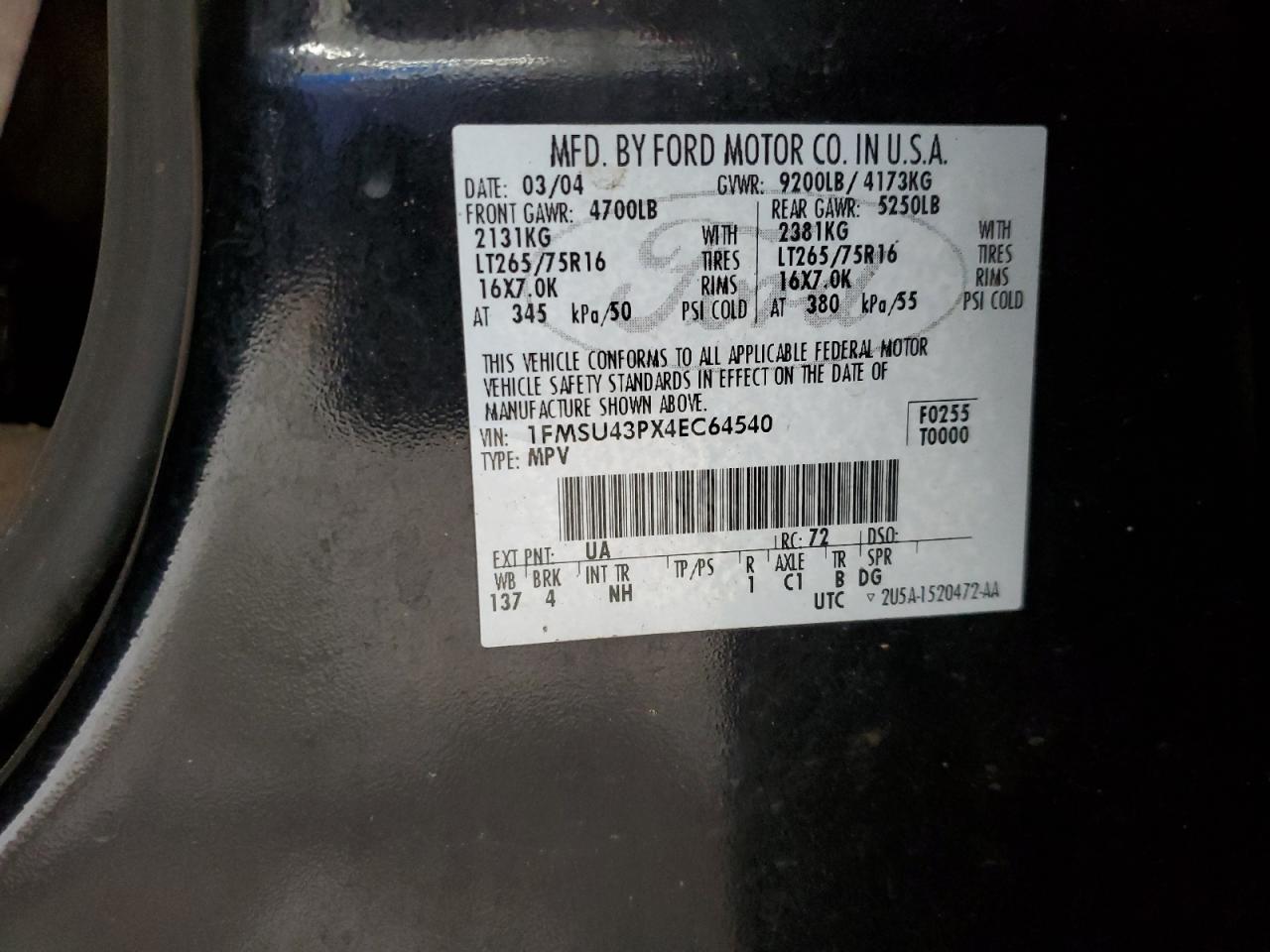 1FMSU43PX4EC64540 2004 Ford Excursion Limited