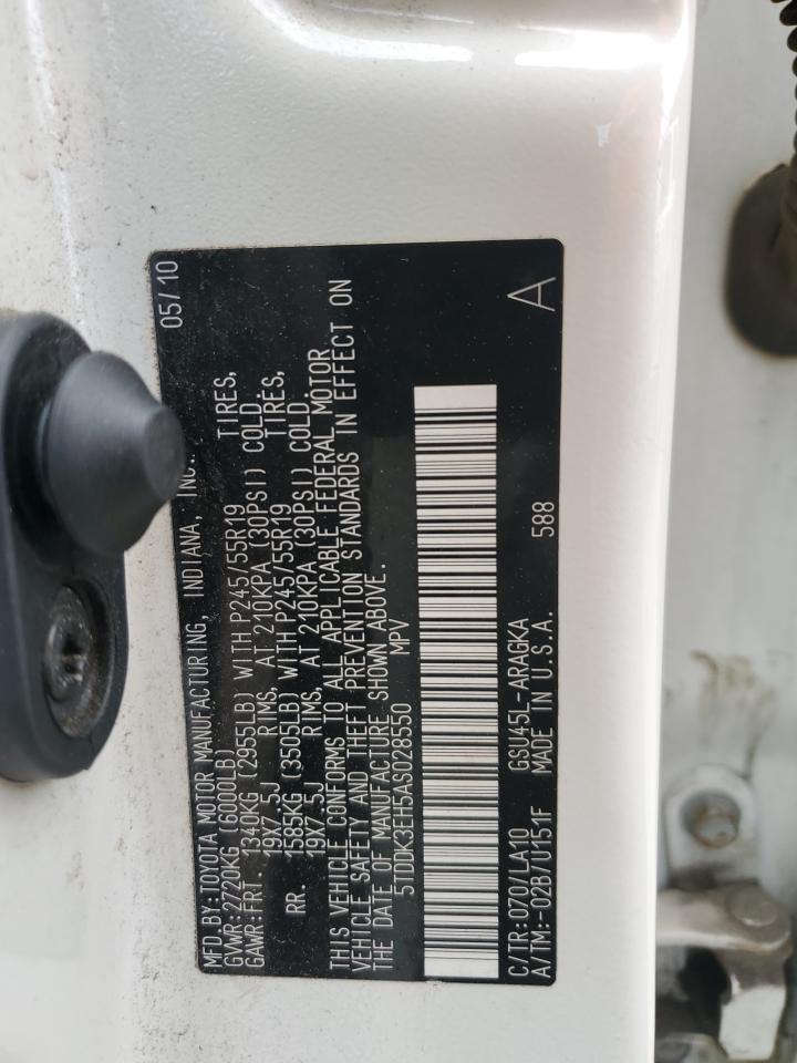 5TDDK3EH5AS028550 2010 Toyota Highlander Limited