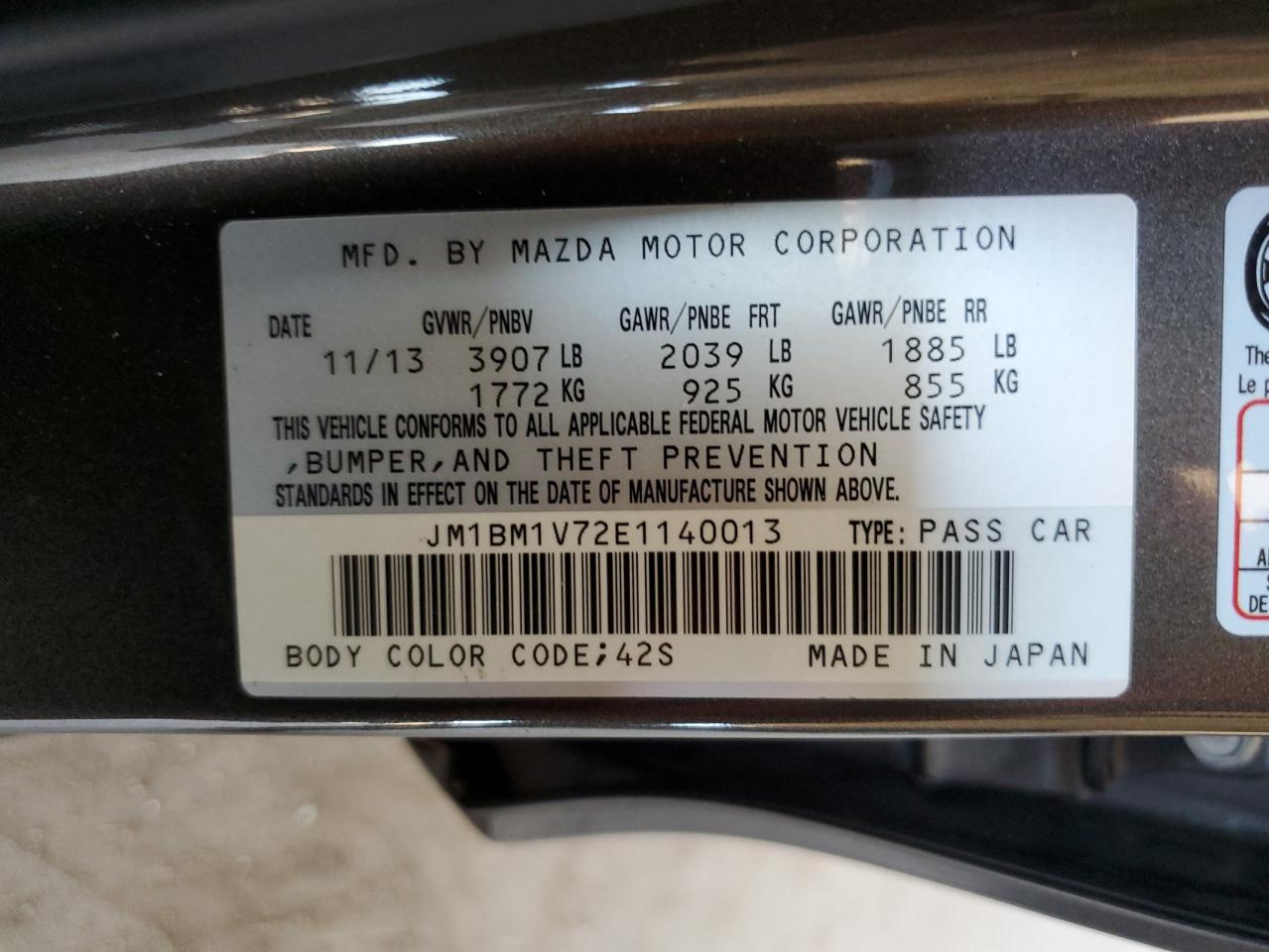 JM1BM1V72E1140013 2014 Mazda 3 Touring