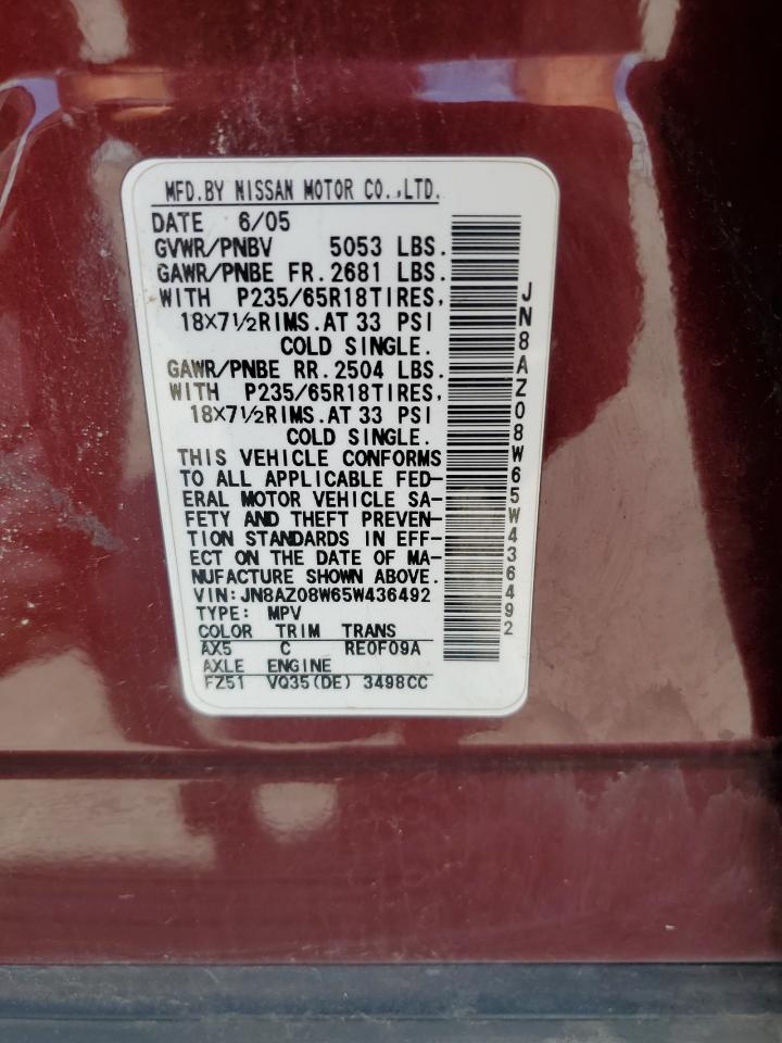 JN8AZ08W65W436492 2005 Nissan Murano Sl