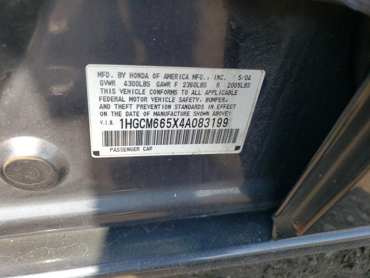 1HGCM665X4A083199 2004 Honda Accord Ex