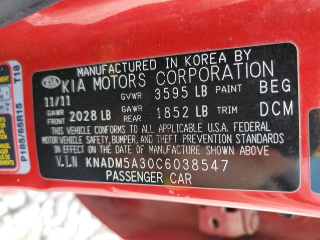 2012 Kia Rio Lx VIN: KNADM5A30C6038547 Lot: 59844574