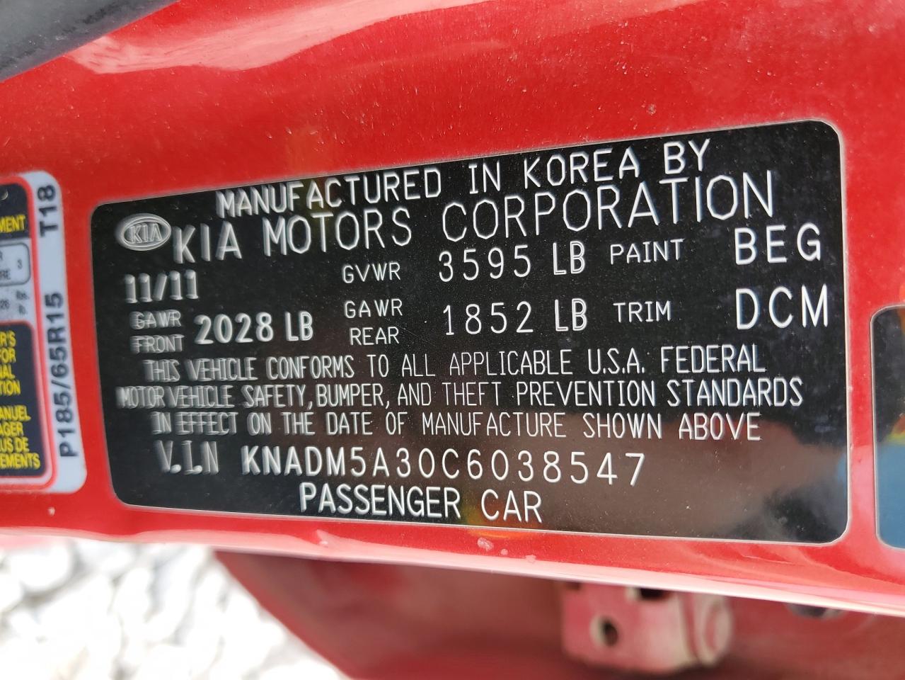 KNADM5A30C6038547 2012 Kia Rio Lx