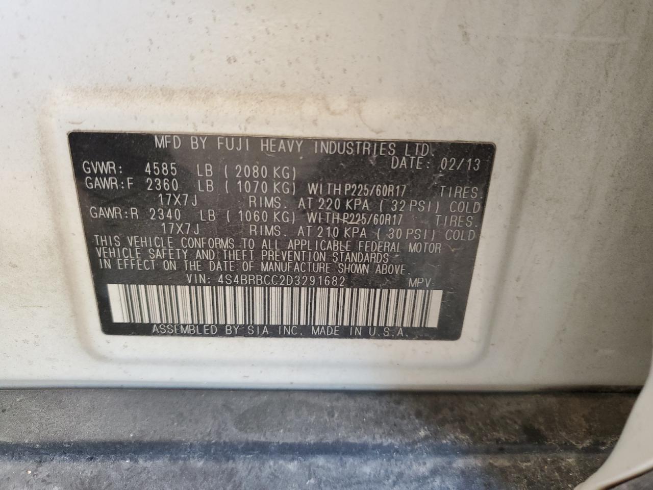 4S4BRBCC2D3291682 2013 Subaru Outback 2.5I Premium