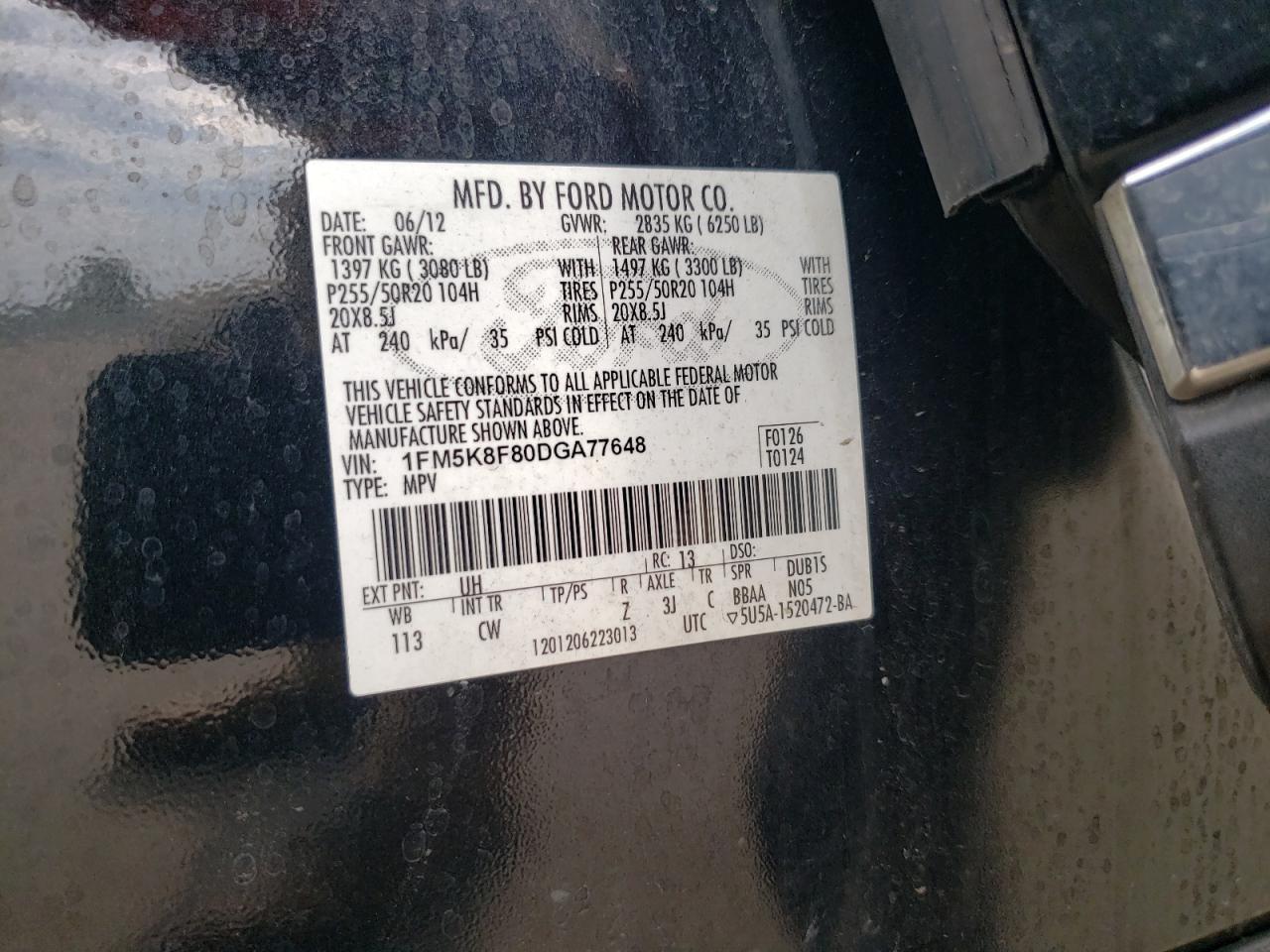 1FM5K8F80DGA77648 2013 Ford Explorer Limited