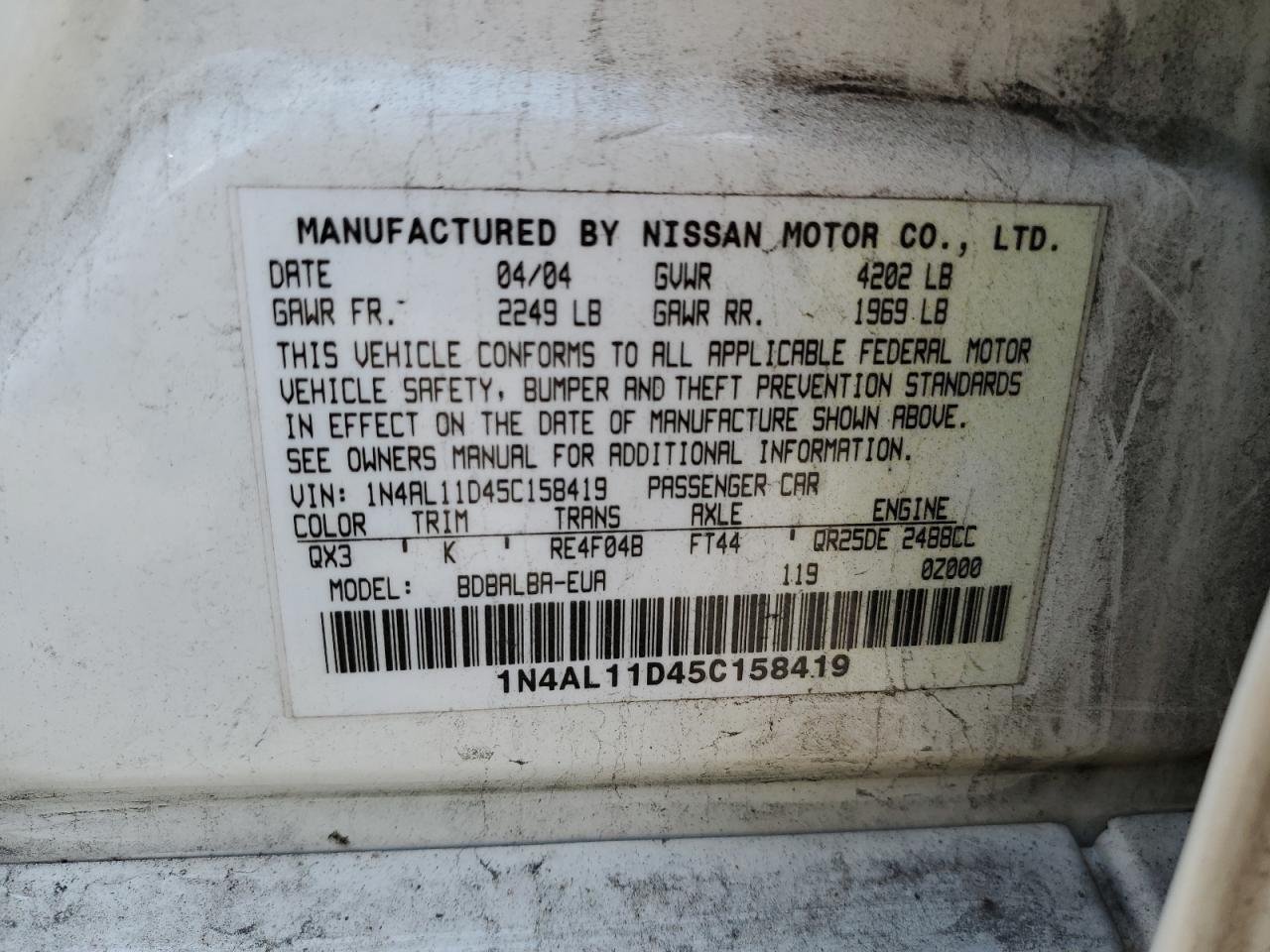 1N4AL11D45C158419 2005 Nissan Altima S