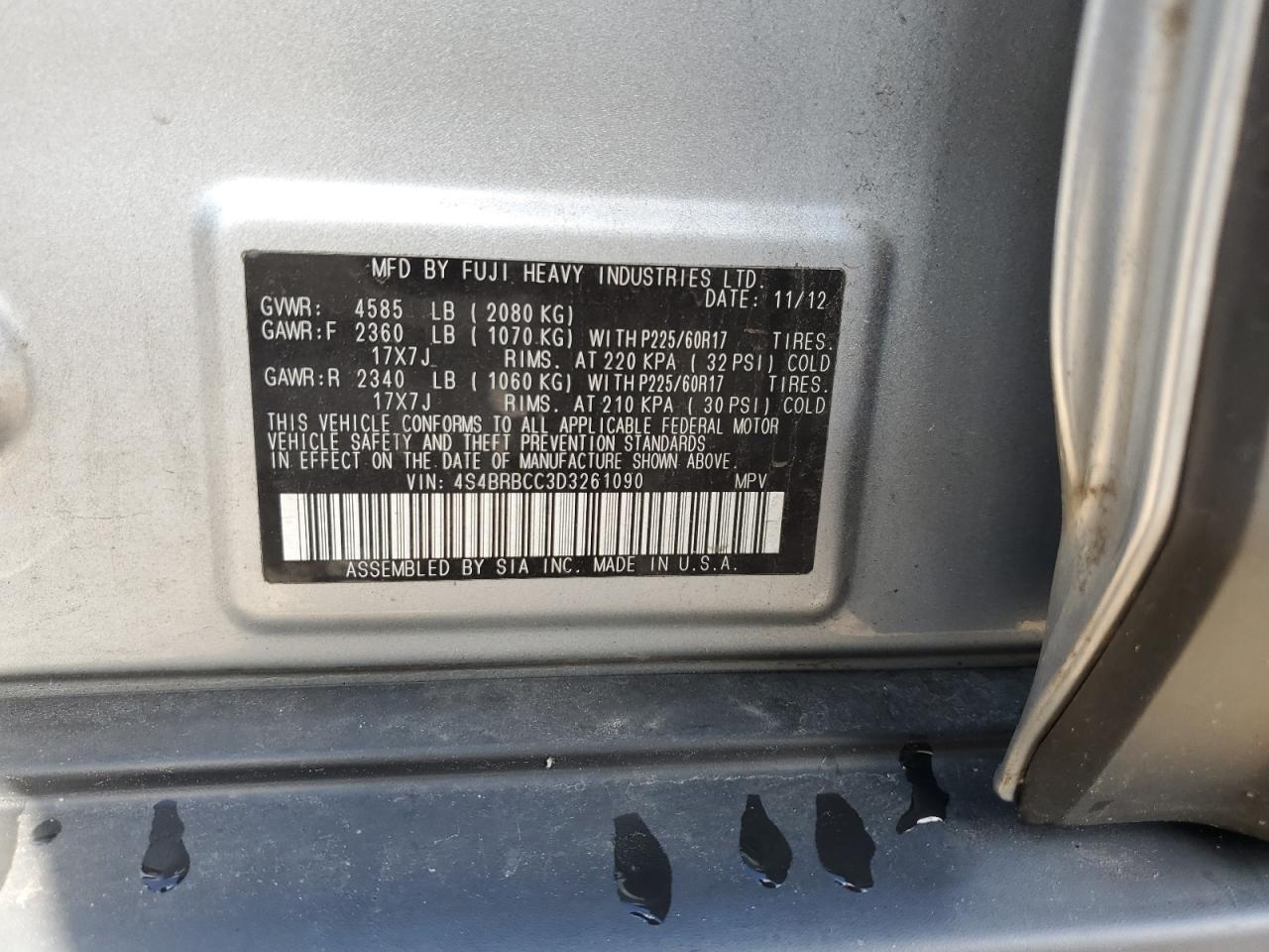 4S4BRBCC3D3261090 2013 Subaru Outback 2.5I Premium