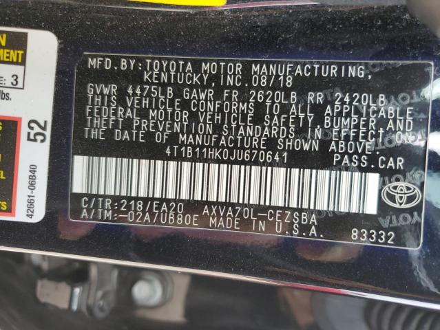 VIN 4T1B11HK0JU670641 2018 Toyota Camry, L no.12