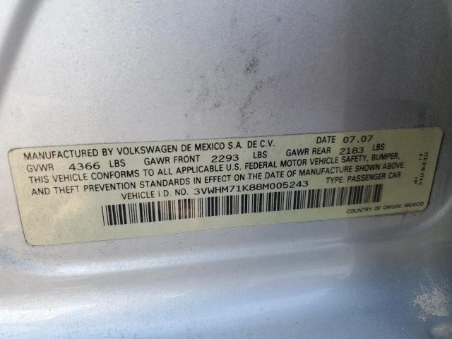 2008 Volkswagen Jetta S VIN: 3VWHM71K88M005243 Lot: 59731944