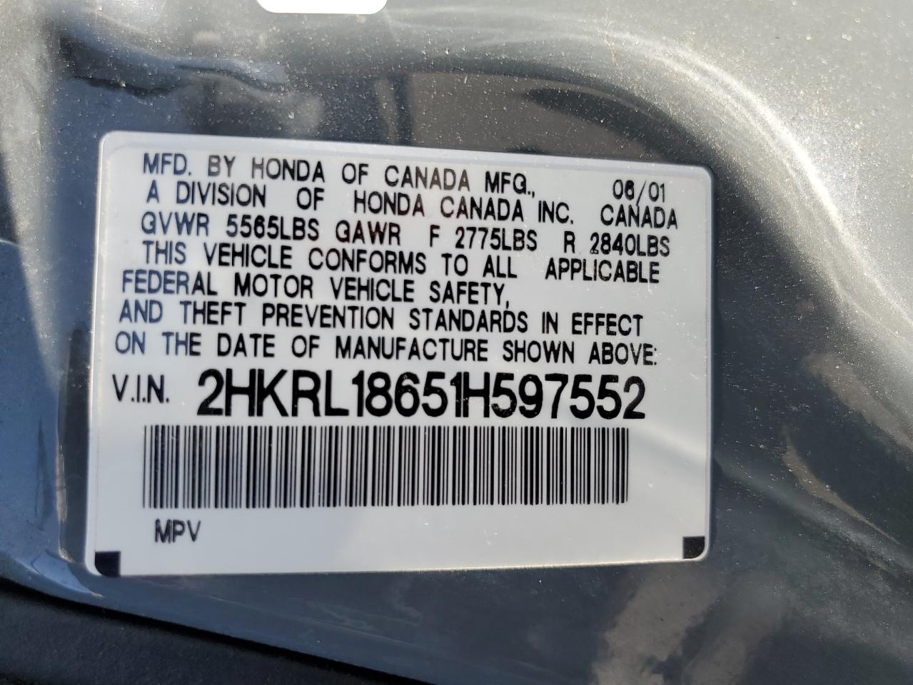 2HKRL18651H597552 2001 Honda Odyssey Ex
