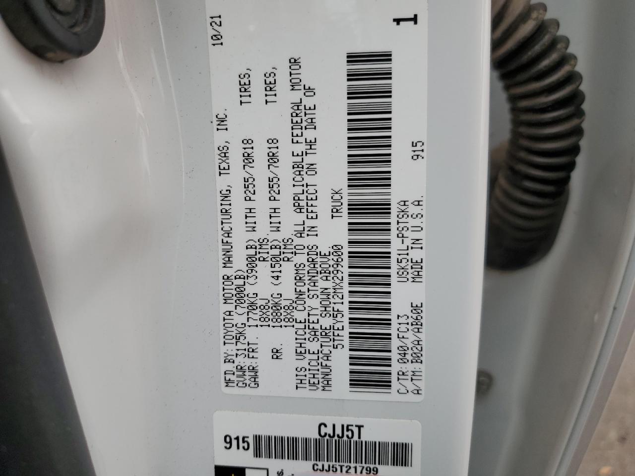 5TFEY5F12MX299600 2021 Toyota Tundra Crewmax Sr5