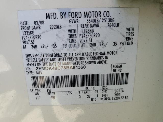 2008 Ford Edge Limited VIN: 2FMDK49C78BA81360 Lot: 60300034