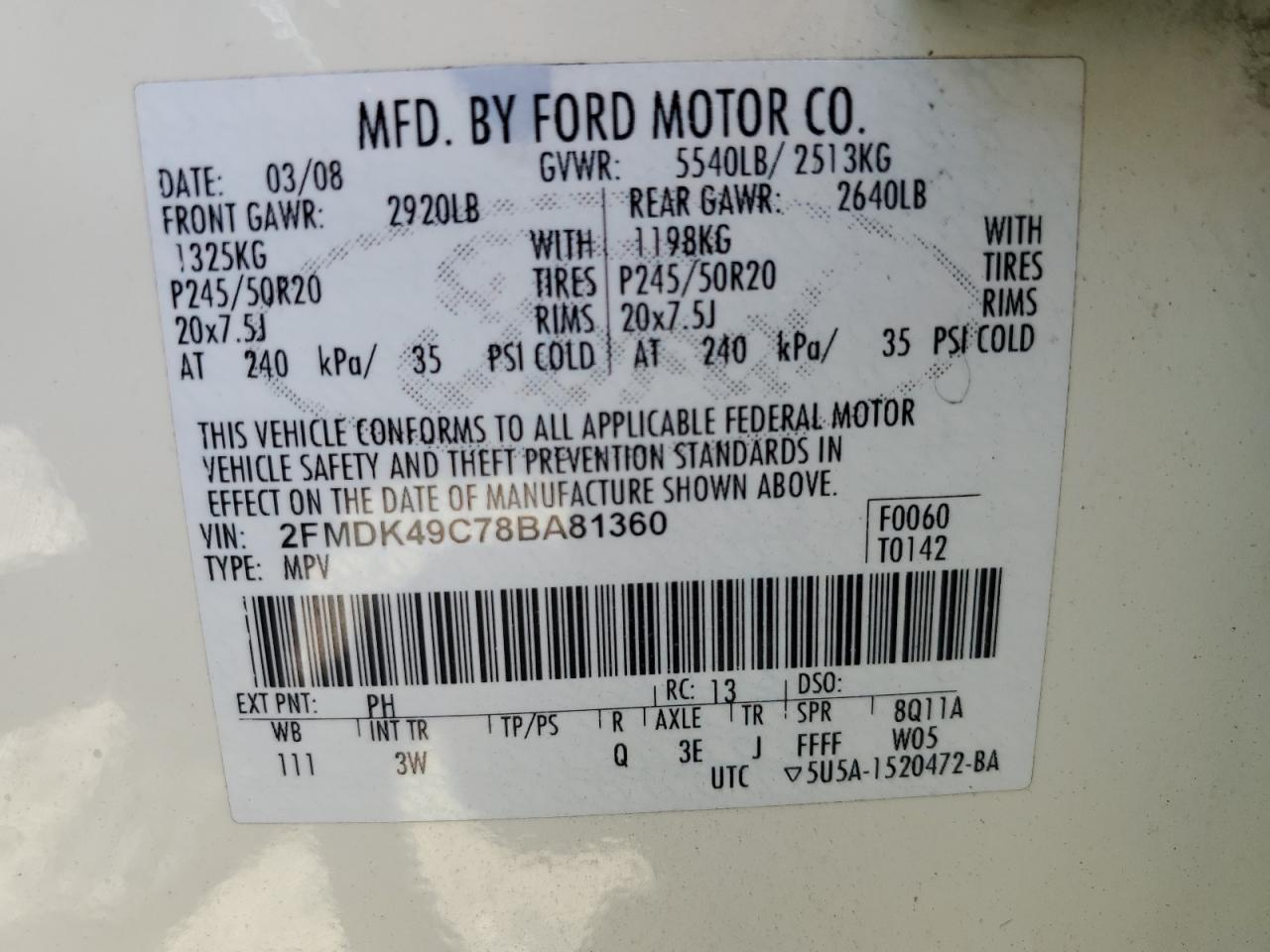 2FMDK49C78BA81360 2008 Ford Edge Limited
