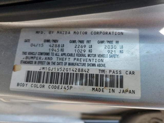 2016 Mazda 6 Touring VIN: JM1GJ1V52G1428842 Lot: 57939504