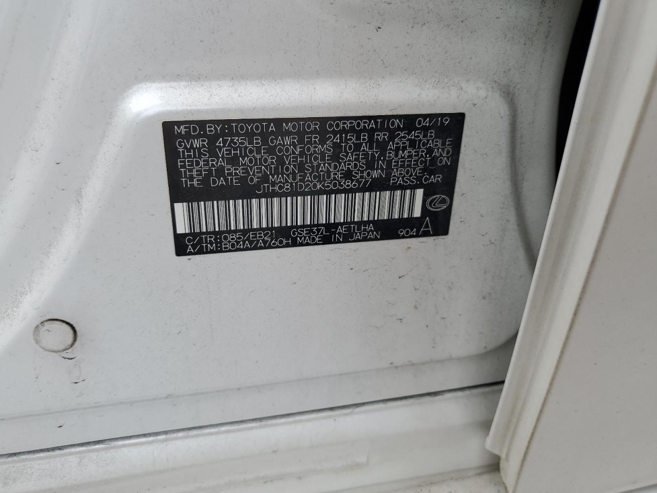 JTHC81D20K5038677 2019 Lexus Is 300