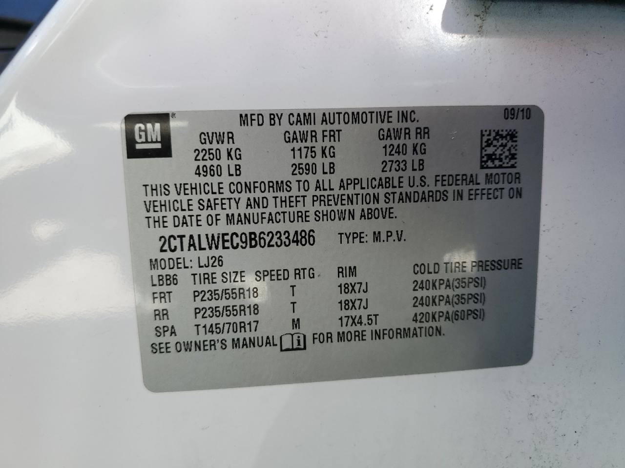 2CTALWEC9B6233486 2011 GMC Terrain Slt