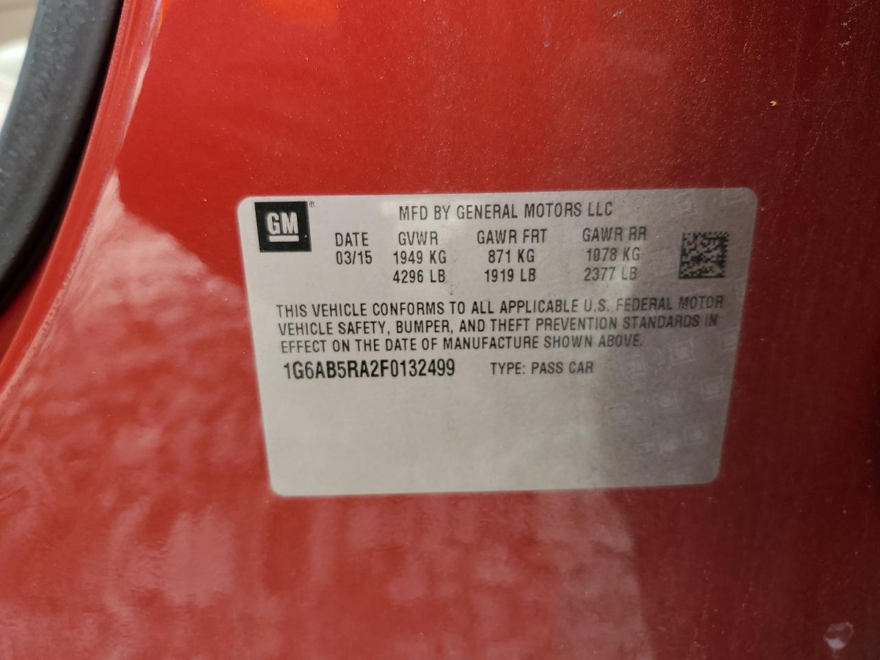 1G6AB5RA2F0132499 2015 Cadillac Ats Luxury
