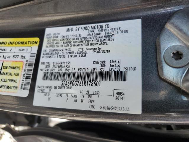 2020 Ford Fusion S VIN: 3FA6P0G76LR178501 Lot: 57418754