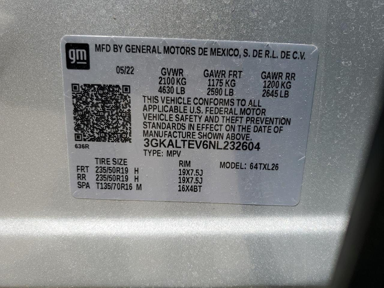 3GKALTEV6NL232604 2022 GMC Terrain Sle