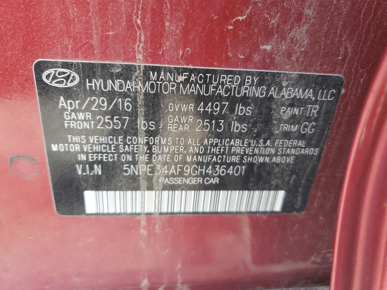5NPE34AF9GH436401 2016 Hyundai Sonata Sport