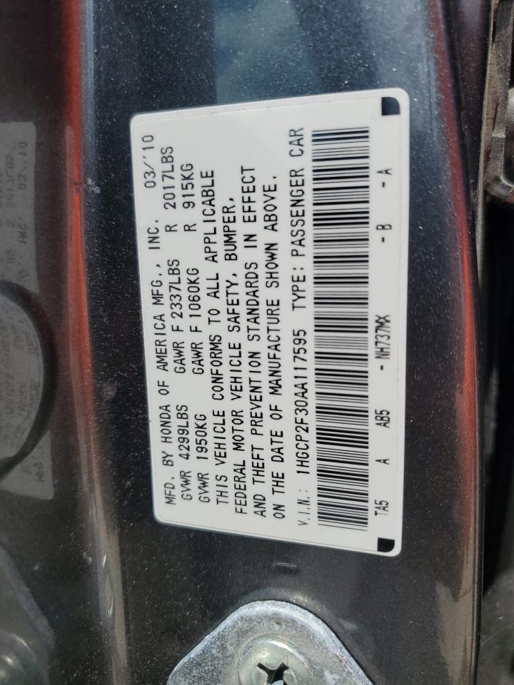 1HGCP2F30AA117595 2010 Honda Accord Lx