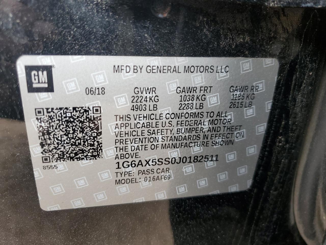 1G6AX5SS0J0182511 2018 Cadillac Cts Luxury