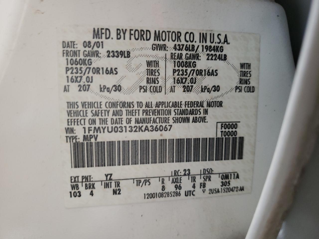 1FMYU03132KA36067 2002 Ford Escape Xlt