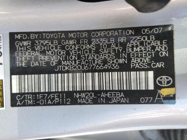 2007 Toyota Prius VIN: JTDKB20U677664936 Lot: 58460974
