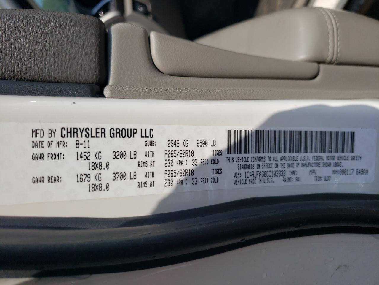 1C4RJFAG6CC103333 2012 Jeep Grand Cherokee Laredo