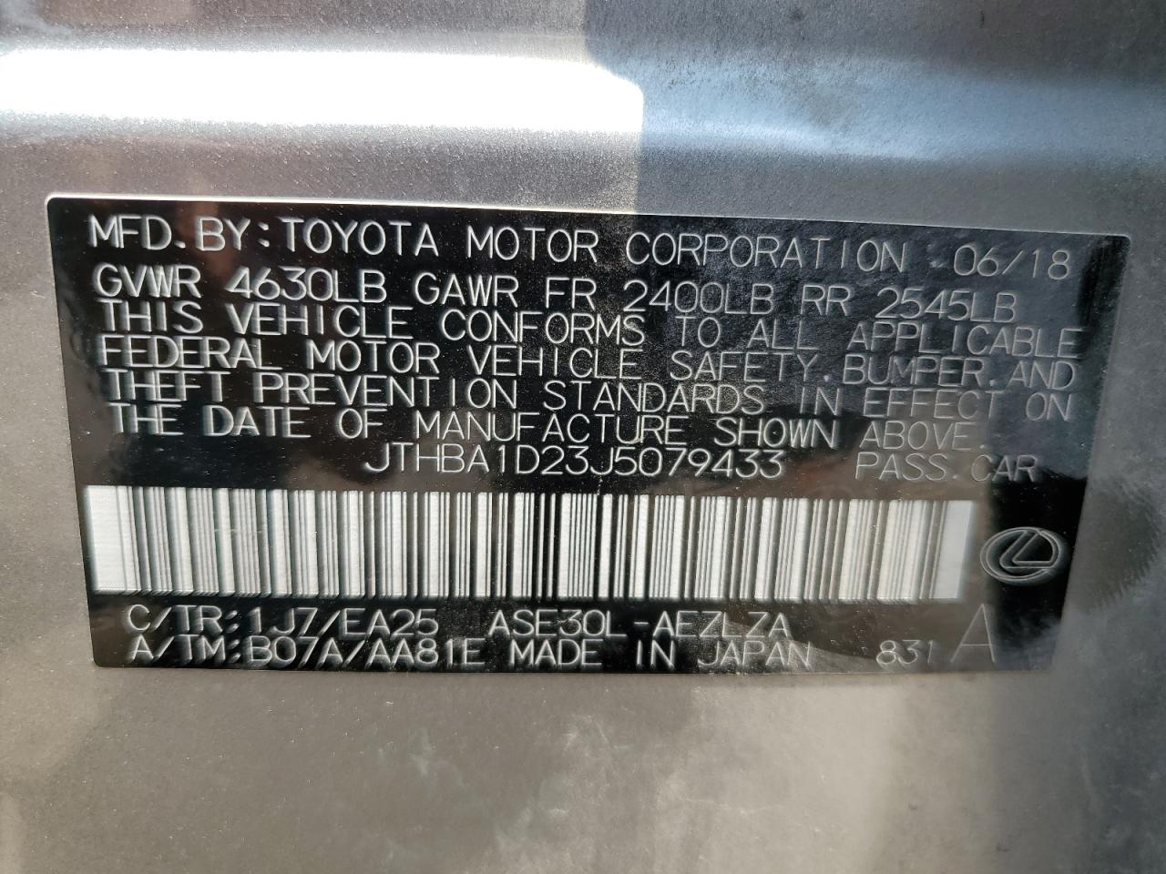 JTHBA1D23J5079433 2018 Lexus Is 300