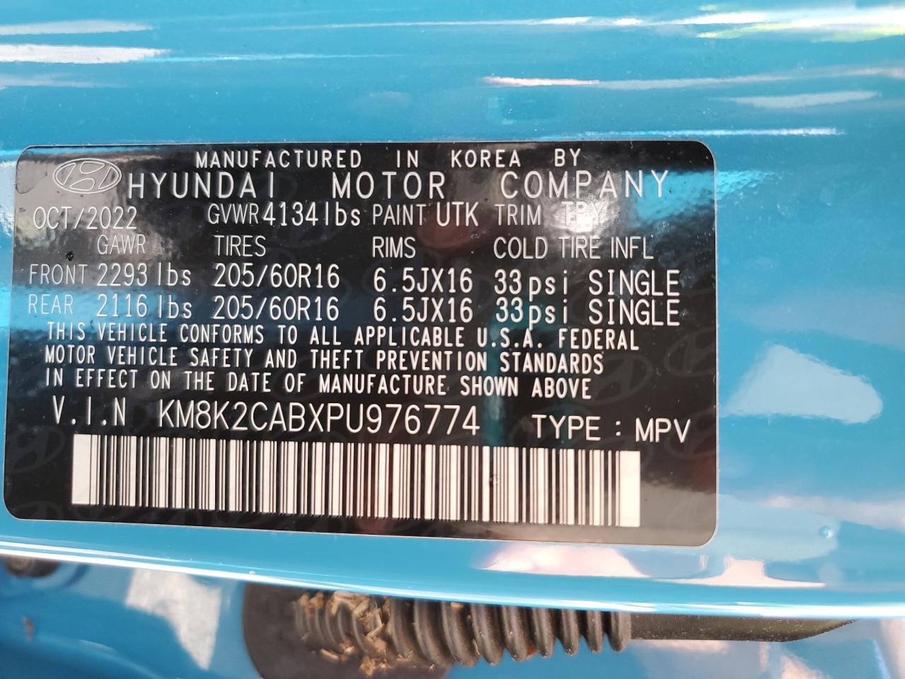 KM8K2CABXPU976774 2023 Hyundai Kona Se