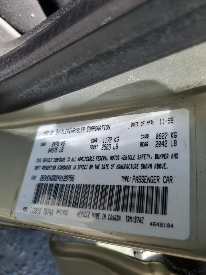 2B3HD46R9YH189759 2000 Dodge Intrepid