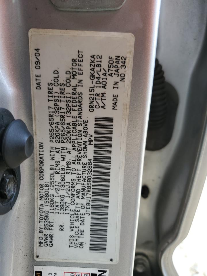 JTEBU17R858032884 2005 Toyota 4Runner Limited
