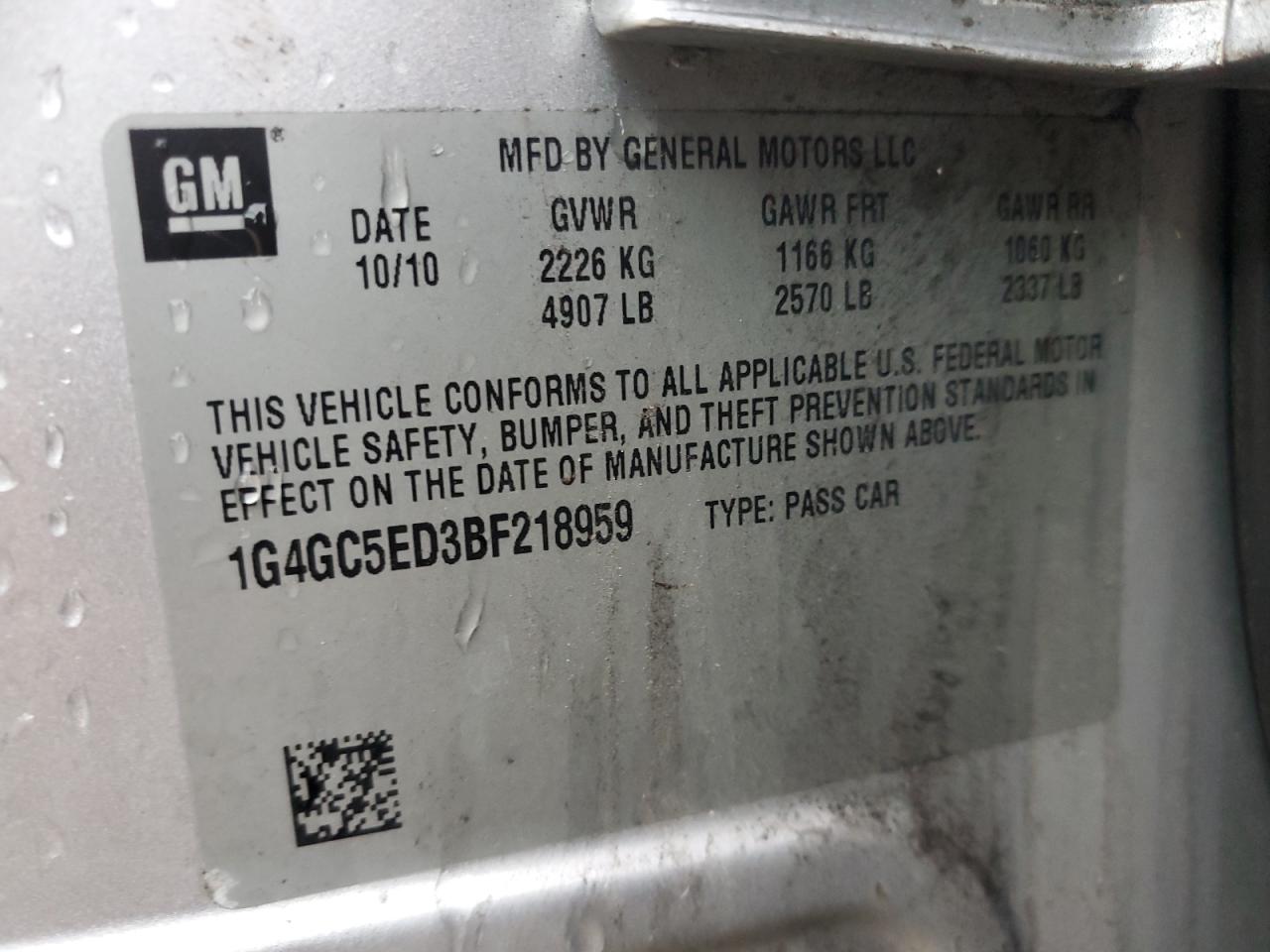 1G4GC5ED3BF218959 2011 Buick Lacrosse Cxl