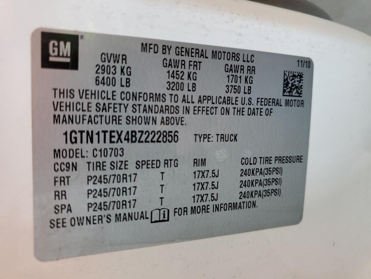 1GTN1TEX4BZ222856 2011 GMC Sierra C1500
